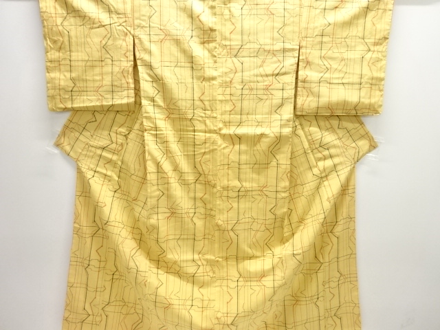 JAPANESE KIMONO / ANTIQUE KIMONO / SILK / TSUMUGI / WOVEN GEOMETRIC